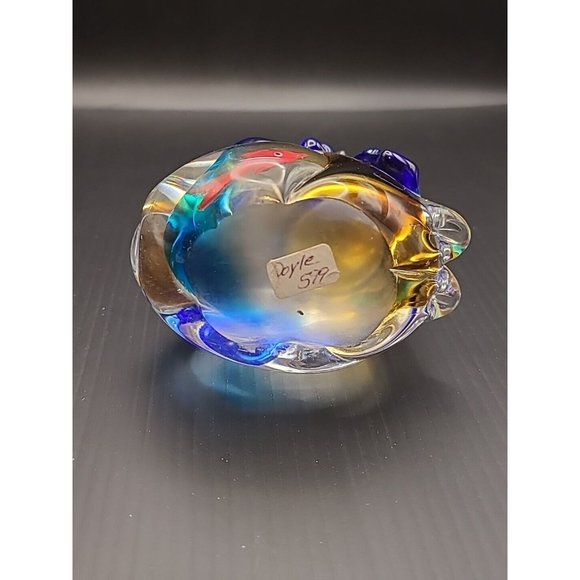 Vintage Clear‎ And Swirl Glass Cat Gold Fish Bowl Blue Paperweight Figure  4 In - Picture 6 of 10